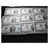 Nine Consecutively Numbered $2