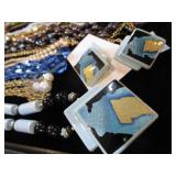 Necklaces, Multi-Strand, Faceted Blue Glass