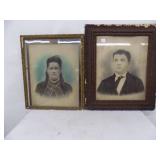 2 Antique Pictures + Frames