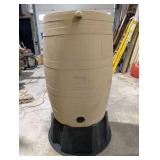 NEW 50-Gallon Flat-Back Rain Barrel w/ Stand – Oak-Style Poly Barrel, Brass Spigot, Screen, Hardware + Bonus Cleaning Wipes