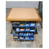 Rolling work table with built-in shelving