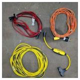 Lot of (3) extension cords and fused three-way splitters