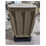 NEW 50-Gallon Flat-Back Rain Barrel w/ Stand – Oak-Style Poly Barrel, Brass Spigot, Screen, Hardware + Bonus Cleaning Wipes