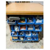 Rolling work table with built-in shelving