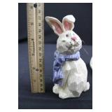 Wood Carved Rabbit Figurines with Welcome Sign & Carrots - Set of 3