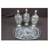 Pier 1 Spain 580-5802 Glass Decanter Set - 3 Grape Bottles & Plate