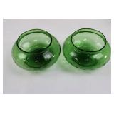 Emerald Green Glass Bottles with Cork Stoppers & Flower-Shaped Rosette Bowls