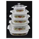 Pyrex 5-Piece Glass Casserole Set with Lids - White with Fruit Print