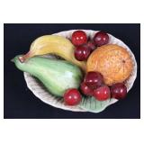 Ceramic Fruit Bowl with Basket-Weave Rim and Colorful Fruit Accent