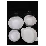 White Ceramic Bakeware Set - 2 Lidded Canisters, 2 Ramekins & 1 Casserole