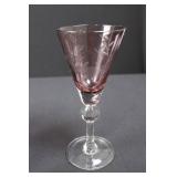 Pink-Tinted Wine Glasses - 5-Piece Stemware Set with Etched Leaf Pattern