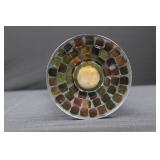 Murano-Style Mosaic Glass Vase - Iridescent Square Tile Pattern, Tall 16in