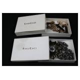 Bebe Waist Chain with Flower Pendant & Crystal Logo - Gold Tone - Adjustable