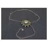 Bebe Waist Chain with Flower Pendant & Crystal Logo - Gold Tone - Adjustable