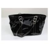 Coach Black Patent Leather Handbag - Silver Hardware & Chain-Accent Handles
