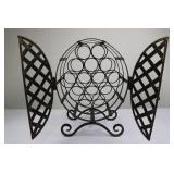 Wrought Iron Circular Wine Rack with Fold-Out Side Panels