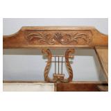 Antique Carved Oak Settee with Lyre Back and Scroll Arms - Hall Bench