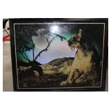 Framed Moonlit Dog Landscape Art Print 59" x 47" x 1.5"