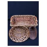 Wicker Basket Set - 3-Piece, Rectangular Hamper & 2 Round Baskets - Natural Rattan