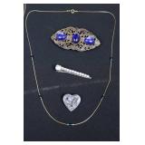 Costume Jewelry Assortment - Layered Necklaces, Floral Brooches, Turquoise Ring