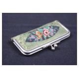 Miniature Manicure Set in Green Floral Coin Purse - Vintage