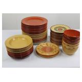 Ceramic Dinnerware Set - 18 Large Plates, 12 Small Plates, 5 Bowls, Yellow/Orange Floral Pattern
