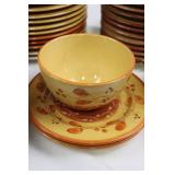 Ceramic Dinnerware Set - 18 Large Plates, 12 Small Plates, 5 Bowls, Yellow/Orange Floral Pattern