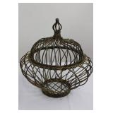 Vintage Iron Wire Bird Cage - Decorative Spherical Dome with Hanging Loop 14"