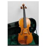 Violin With Flame Maple Back In Green Hard Case & Rosin & Bow Set