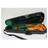 Violin With Flame Maple Back In Green Hard Case & Rosin & Bow Set