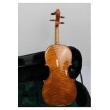 Violin With Flame Maple Back In Green Hard Case & Rosin & Bow Set