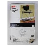 easy2GO Glass Computer Cart with Tempered Glass Desk Top