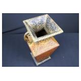 Hammered Tin Vase with Rope Handles, Square Copper Patina Finish 16.5"