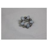 Sterling Silver Brooch with Pale Blue Cabochon Cluster in Silver Tone