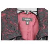 Bebe Lace Overlay Trench Coat - Black With Burgundy, Size M