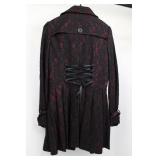 Bebe Lace Overlay Trench Coat - Black With Burgundy, Size M