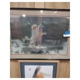 watercolor hula girl, print feeding birds