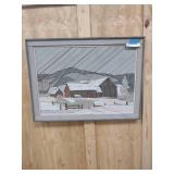 intarsia inlaid woordwork woodscape.