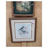 clock, "chickadees" batik print