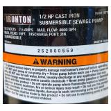 Ironton Cast Iron Sewage Pump, 4600 GPH, 1/2 HP, 2in. Port #107792 Msrp $154.99