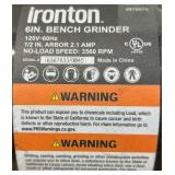 Ironton Benchtop Grinder with 6in. Wheel, 2.1 Amps, 1/2 HP, 3560 RPM Max. Speed #4975075 Msrp $52.99