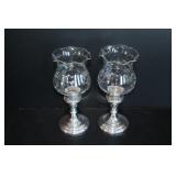 Sterling Silver & Etched Glass Candlesticks