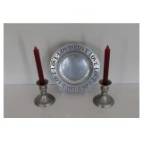 Leonard Pewter Candlesticks & Wilton Bowl