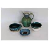 Artisan Pottery Pitcher & Bowls
