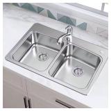 Glacier Bay 33" 2-Hole Double Bowl Sink