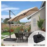 PURPLE LEAF 8 ft. Square Aluminum Windproof Outdoor Cantilever Offset 360° Rotation Patio Umbrella with Base, Beige