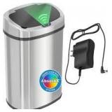 13 Gal. Stainless Steel Rectangular Metal Household Trash Can w/ Trash Sticker, Sensor Lid, Odor Filter, and AC Adapter