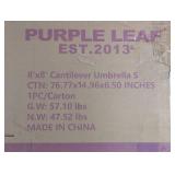 PURPLE LEAF 8 ft. Square Aluminum Windproof Outdoor Cantilever Offset 360° Rotation Patio Umbrella with Base, Beige