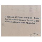 13 Gal. Stainless Steel Rectangular Metal Household Trash Can w/ Trash Sticker, Sensor Lid, Odor Filter, and AC Adapter