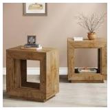 Kerlin 2-Piece 23.62 in. Brown Grain Rectangular Wood End Table, Farmhouse 2-Tiered Side Table